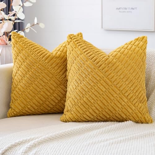 JOTOM Juego de 2 fundas de cojín de pana suave, decorativas y bohemias, modernas, de patchwork,...