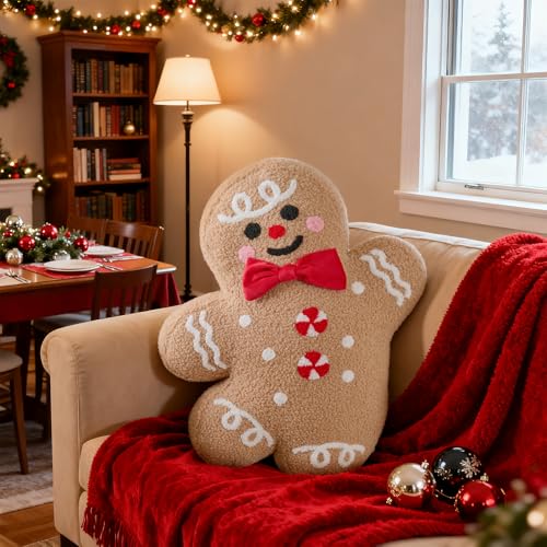 Lanpn Navidad Almohada, Cojines Navidad Pan de Jengibre Coj&iacute;n con Forma de Pan de Jengibre...