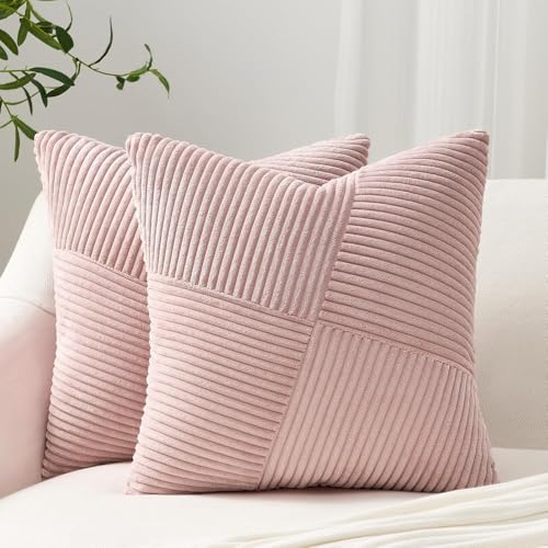 Topfinel Fundas de Cojines 50x50 Rosa Polvo de Pana Suave y Duradera,Funda Cojines con Cremallera...
