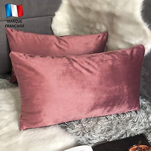 Douceur De Plumes Juego de 2 Fundas de coj&iacute;n Terracota Rosa 30x50 Terciopelo Decorativo Liso, Suave...