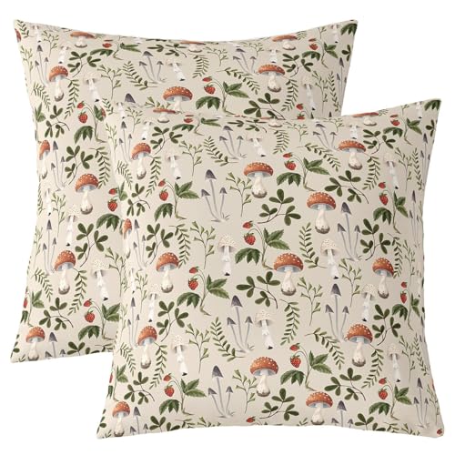 Fundas de coj&iacute;n de hongos salvajes acuarela al aire libre plantas naturales decoraci&oacute;n fundas de...