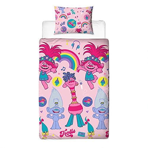 Trolls Juego de Cama y Funda de Almohada para Cama Individual, dise&ntilde;o 2, Color Rosa