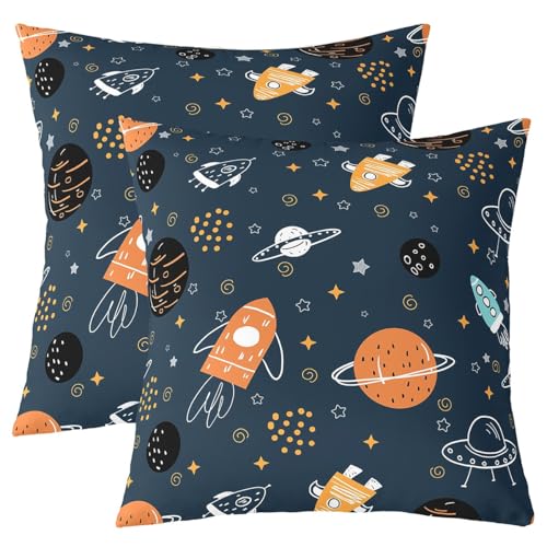 Loussiesd Fundas de almohada para ni&ntilde;os, 45 x 45 cm, fundas de almohada con dise&ntilde;o de planetas...