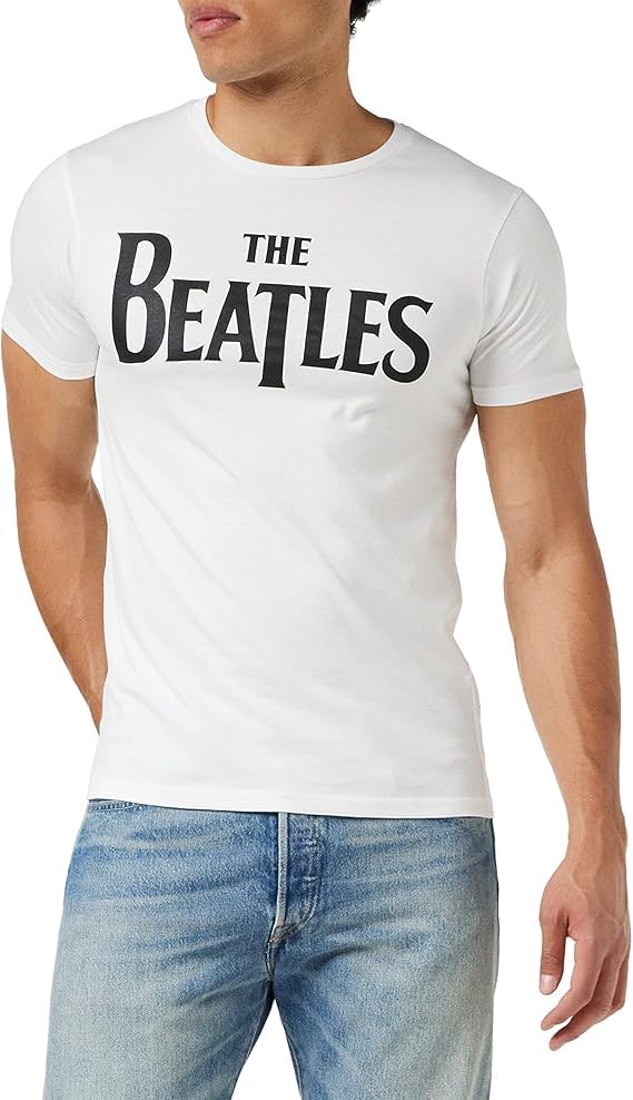 Camiseta de Algodon dThe Beatles, Dise&ntilde;o Cl&aacute;sico Logo, Blanco, Manga Corta (FR/ES, Letras, XL,...