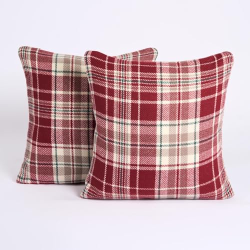 OHS Juego de 2 Fundas para Cojines de 45 x 45 Pulgadas, Fundas de cojín Tejidas a Cuadros Rojos...