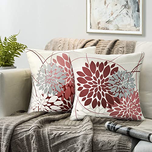 Fundas De Cojines Rojo Y Gris Lino Fundas Cojines 45x45 Moderno Dalia Decorativo Funda Cojin Resumen...