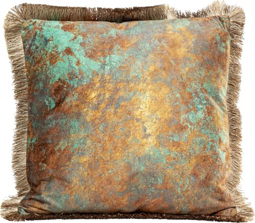 Kare Design Cojín Decorativo Leaves Fringe, Azul, Dorado, Hecho a Mano, con Cremallera, cojín de...