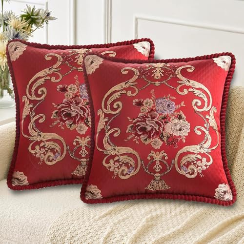 MiGuoLeyu Fundas Cojines 50x50 Juego de 2, Fundas Decorativas Jacquard Vintage Floral para Sof&aacute;...