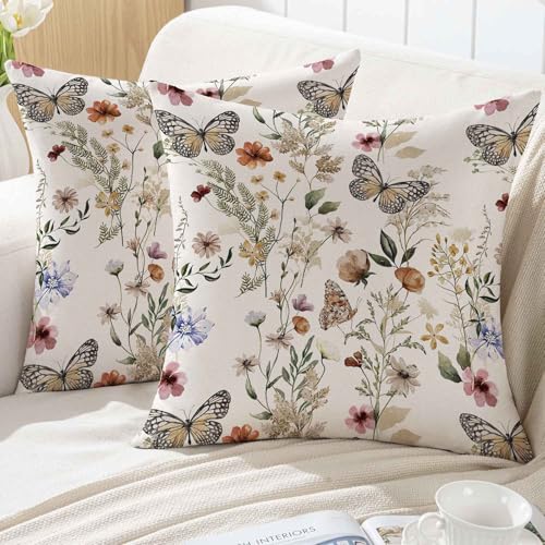 ViaElayu Funda Cojin 50x50 de Primavera Dise&ntilde;o Floral para Sof&aacute; de Exterior con Flores Rosas Beige...
