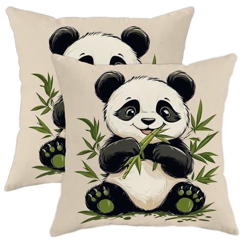 Juego de 2 fundas de cojín de panda, bonitos cojines decorativos de oso panda blanco y negro,...