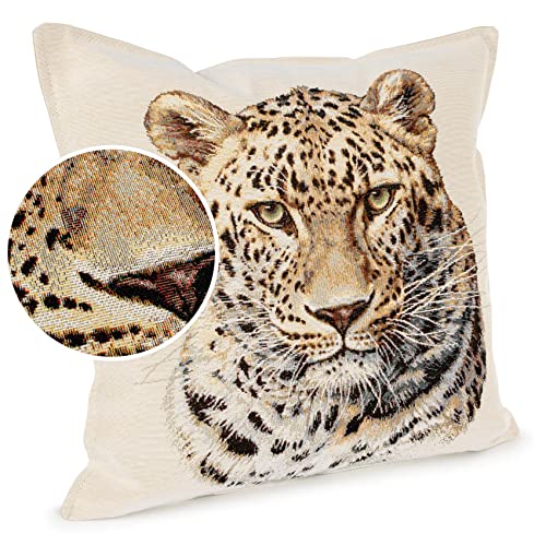 ANRO Funda de cojín decorativa para sofá, 45 x 45 cm, sin relleno, diseño de leopardo