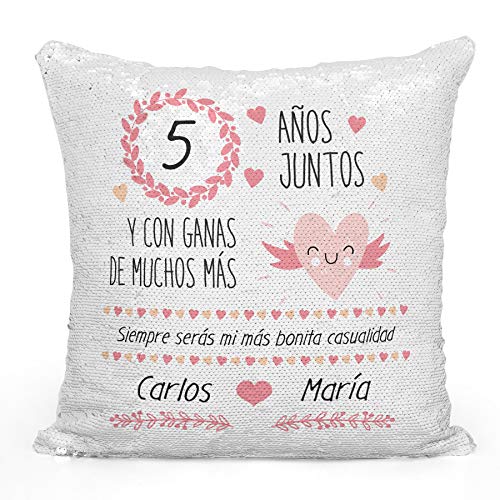 AR Regalos Coj&iacute;n Original Aniversario de Novios de Lentejuelas Reversibles (Oro Rosa)