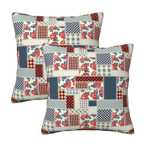 VOSERY Juego de 2 fundas de cojín de patchwork, estilo rústico, suaves, decorativas, para sofá,...