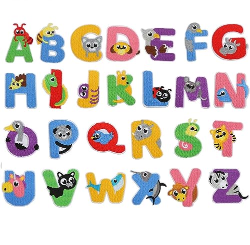 CYWQZZ 26 parches de letras termoadhesivas con forma de animal, calcoman&iacute;as decorativas para coser...