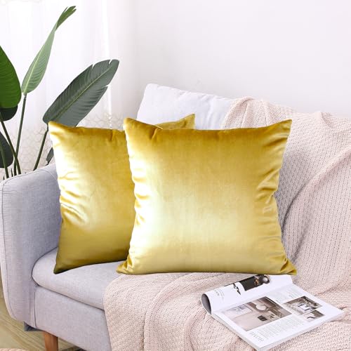 CXTAI 2 Fundas de Coj&iacute;n (Sin Relleno) Sofa Decorativas de Terciopelo Cuadradas 50 x 50 cm Dorado