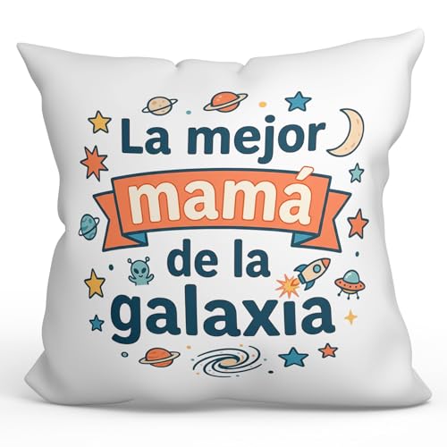 MUGFFINS Coj&iacute;n con Relleno Regalo Madre | La Mejor mam&aacute; de la Galaxia en Espa&ntilde;ol | 40x40cm...