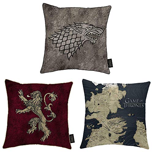 Conjunto de 3 Cojines Juego de Tronos Mapa de Poniente Casa Lannister Casa Stark...