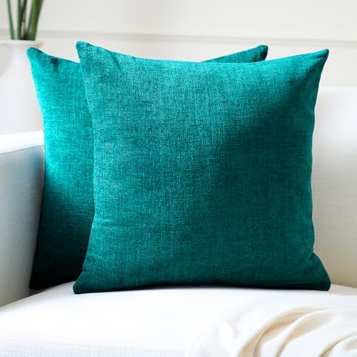 Encasa XO Fundas de Coj&iacute;n de Chenilla Juego de 2 | Azul Blue - (20'x20') (50x50 cm) | Fundas...