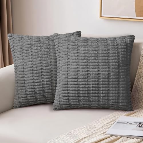 AUAUY Fundas Cojines 40X40cm, 2Pz Gris, Pana SúPer Suave, Decorativas Modernas Para DecoracióN de...