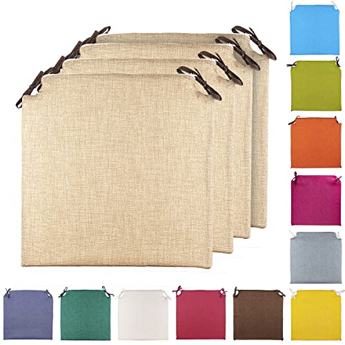 TIENDA EURASIA&reg; Pack 4 Cojines para Sillas - Estampados Lisos con 2 Cintas de Sujeci&oacute;n - Ideal...