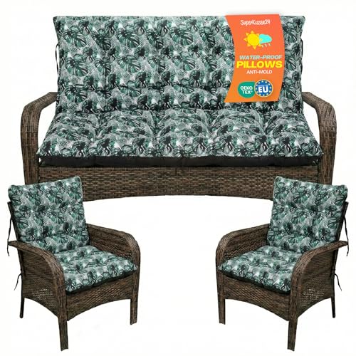 SuperKissen24. Coj&iacute;n de Poli&eacute;ster para Banco Exterior 100x50x60 + 2X 48x96 cm Asiento C&oacute;modo e...