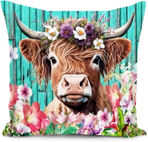 HUASHUZI Funda de cojín con diseño de vaca escocesa de las tierras altas, regalo para mujer, funda...