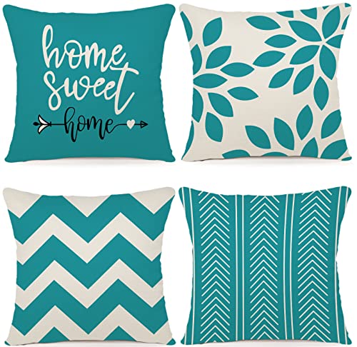ZWJD Fundas para Cojines de 45 x 45 cm, Juego de 4 Funda de Almohada del Decorativos de Tela de Lino...