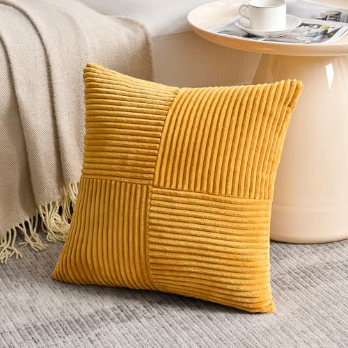 FDTERN Fundas de coj&iacute;n amarillo-naranja 55 x 55 para sof&aacute; de terciopelo acanalado moderno suave...