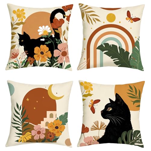 Joymaison Fundas Cojines 45x45 Juego de 4 Modernas Funda de Almohada Resumen Boho Hojas Tropicales...