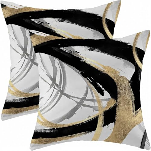 ViaElayu Funda Cojin 40x40 Negro y Dorado Otoño Decorativa Modernas Cuadrado Gris y Blanco Boho...