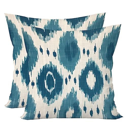 Funlucy Juego de 2 fundas de almohada decorativas, fundas de coj&iacute;n Ikat azul, fundas de almohada...