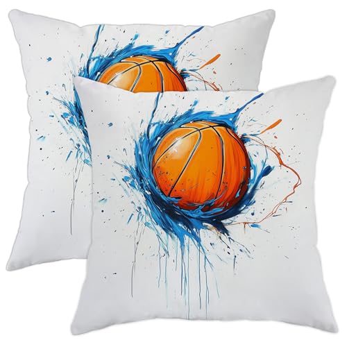 Juego de 2 fundas de cojín de baloncesto, cojines decorativos de salpicaduras naranjas, decoración...