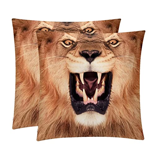 2 uds Fundas de Almohada Decorativas cuadradas Funda de Almohada Suave Le&oacute;n Rey Funda de coj&iacute;n...