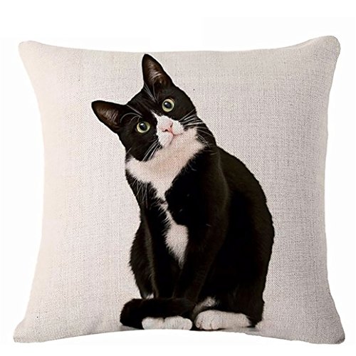 Funda de coj&iacute;n en lino de Glareshop, con estampado de gato, para sof&aacute; y decoraci&oacute;n del hogar,...