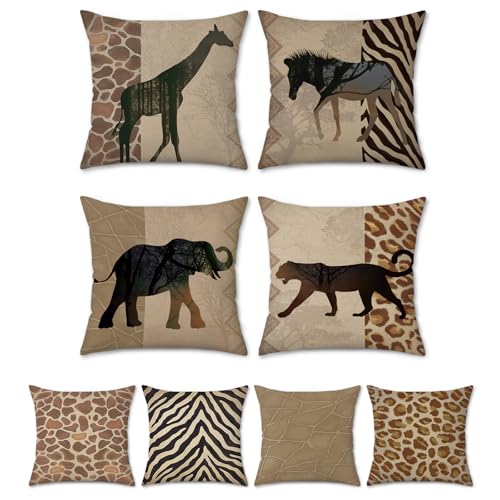 Bonhause Fundas de Coj&iacute;n Animales Leopardo 45 x 45 cm Funda de Almohada Elefante Jirafa Cebra...