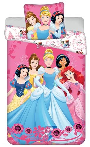 Juego de cama Princesas Disney Hearts, 100% algodón, funda nórdica reversible de 140 x 200 cm +...
