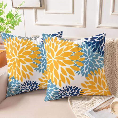 Miuyunya Juego de 2 Fundas de Cojines Sof&aacute; Azules Mostaza 40x40 Funda Cojin Decorativas Cuadradas...