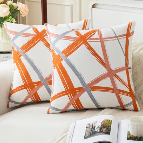 Jayusaror Fundas Cojines Sofa Juego 2 Fundas 45 x 45 Naranja Gris Fundas Cojines Decoraci&oacute;n del...