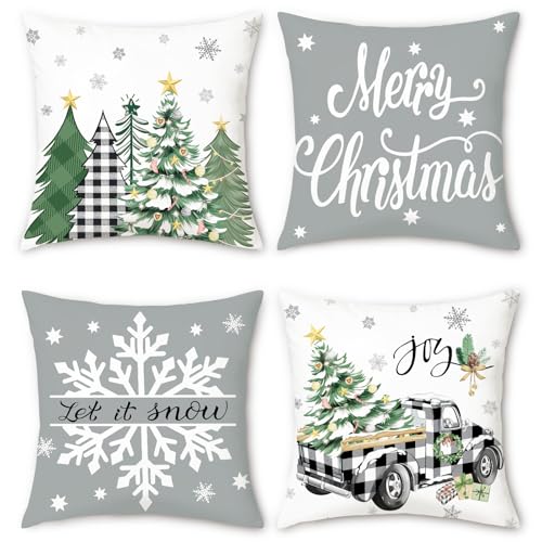 Bonhause Fundas Cojines Navidad 45 x 45 cm Funda de Almohada &Aacute;rboles de Navidad Cuadros Cami&oacute;n...