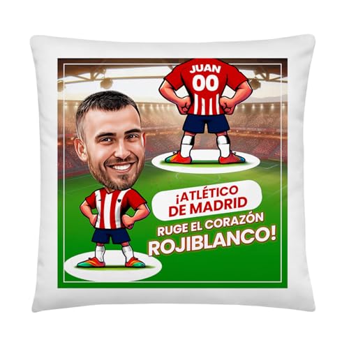 Kembilove Coj&iacute;n Personalizado Atl&eacute;tico de Madrid con Caricatura | Almohada con Foto Nombre y...