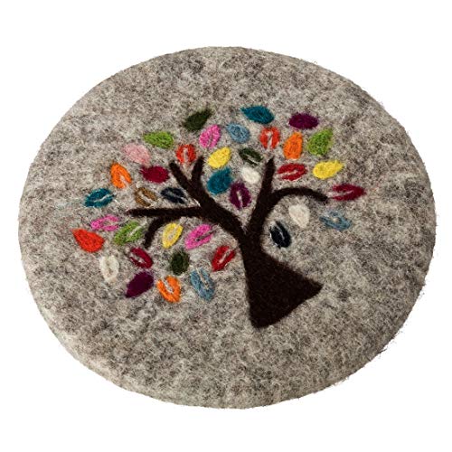 Maharanis &Aacute;rbol de la vida Fairtrade Tree of Life - Salvamanteles (fieltro a mano, 21 cm, gris...
