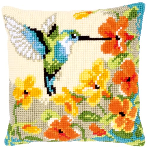 VERVACO Punto De Cruz Kit Cojin Decorativo COLIBR&Iacute; CON FLORES Manualidades Adultos Decoracion...