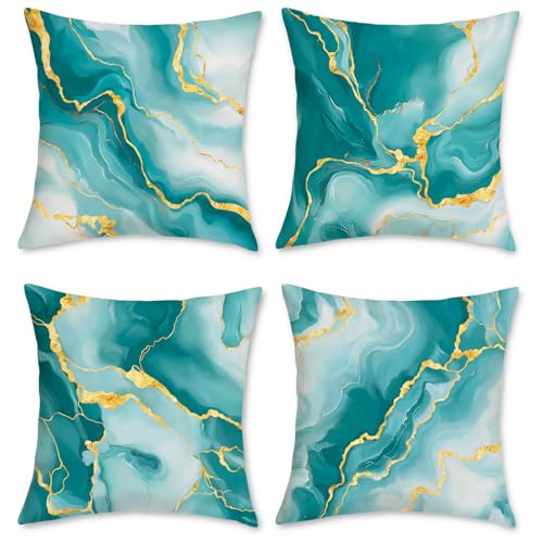 COZZSNUGE Fundas Cojines M&aacute;rmol Turquesa Fundas de Almohada Verde Oro Moderno Abstracto Decorativas...