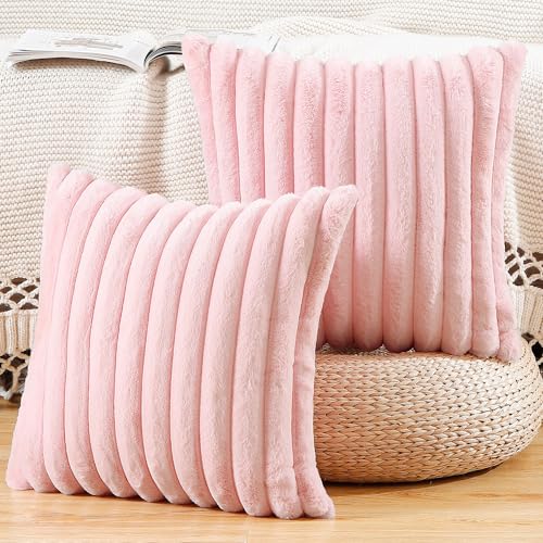 Madizz Juego de 2 Fundas de Almohada Decorativas Felpa Funda de coj&iacute;n Suave a Rayas para la Carcasa...