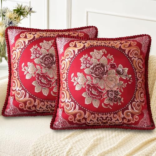 MiGuoLeyu Fundas Cojines 50x50 Juego de 2, Fundas Decorativas Jacquard Doble Cara Vintage Floral...