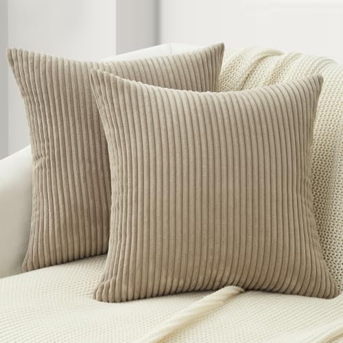 Topfinel Fundas Cojines Marr&oacute;n Claro 45x45 de Pana para Decoraci&oacute;n Hogar de Estilo Moderno, Funda...