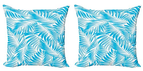 ABAKUHAUS Tropical Set de 2 Fundas para Coj&iacute;n, Ex&oacute;ticos Palms Miami, Estampado Digital en Ambos...