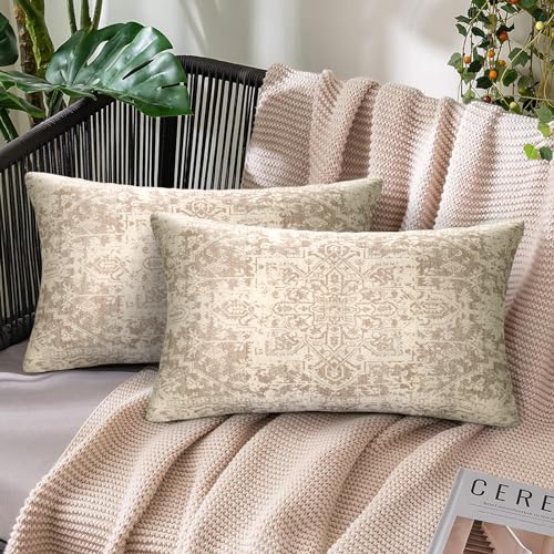 Juego de 2 Funda Cojin Boho 30X50 Etnico Indio Patr&oacute;n Fundas de Cojines Lino Beige Cuadrada Fundas...