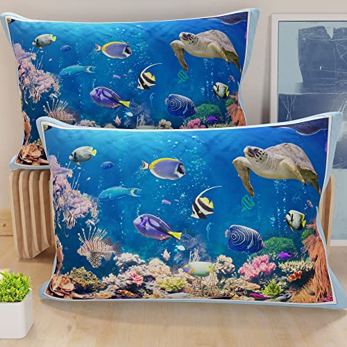 PETTI Artigiani Italiani - Par de Fundas de Almohada 50x80 cm, Pareja de Funda de Coj&iacute;n Peces Azul,...