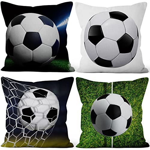 Aoihrraan 41x41cm Juego de 4 F&uacute;tbol Fundas De Coj&iacute;n F&uacute;tbol Verde C&eacute;sped F&uacute;tbol Campo Cuadrado...